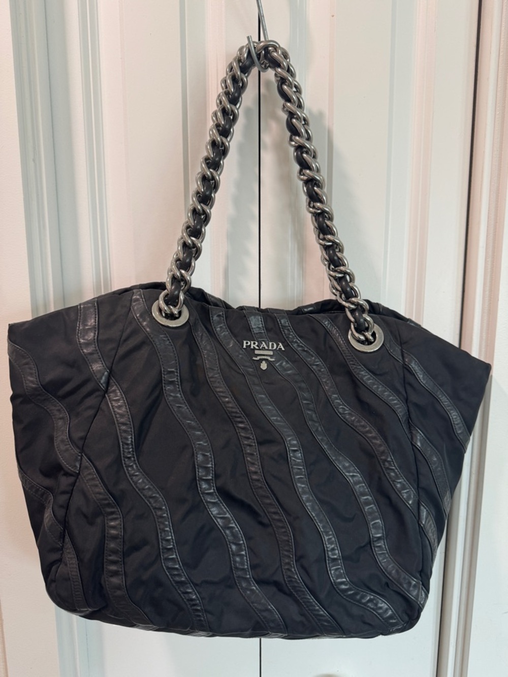 Prada Black Tessuto Nappa Wave Tote Bag